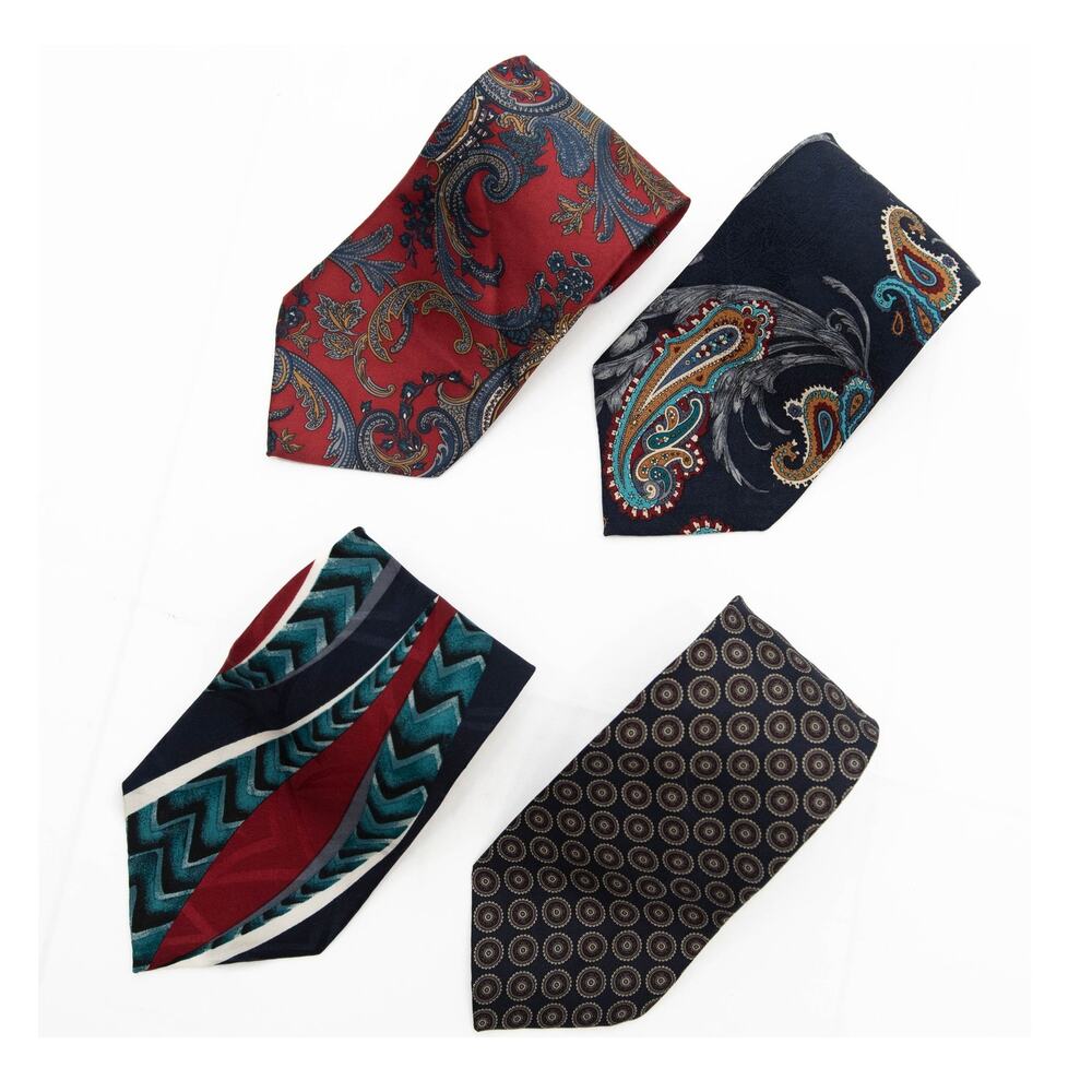 Vintage Oscar De La Renta Blue Green Paisley 100% Silk Necktie Ties Lot of 4